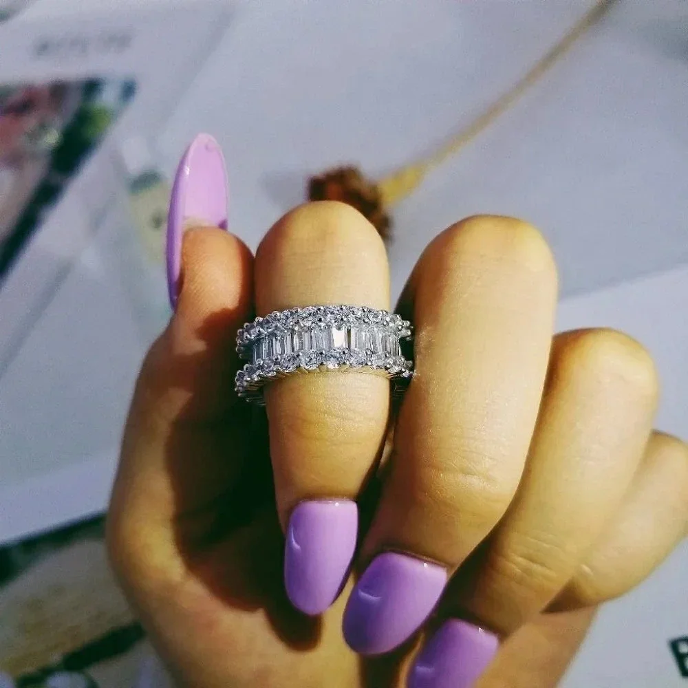 NEW Silver Baguette & Round Diamond Eternity Ring - Picture 3 of 7